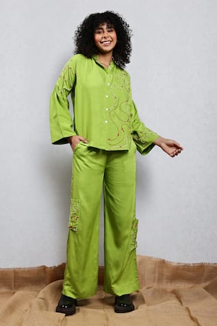 Leela By A Embroidered Shirt & Pant Set 