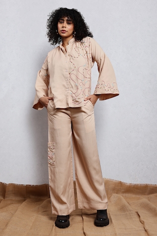 Leela By A Anchor Thread Embroidered Shirt & Pant Set