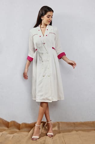 Leela By A Applique Embroidered Midi Shirt Dress 