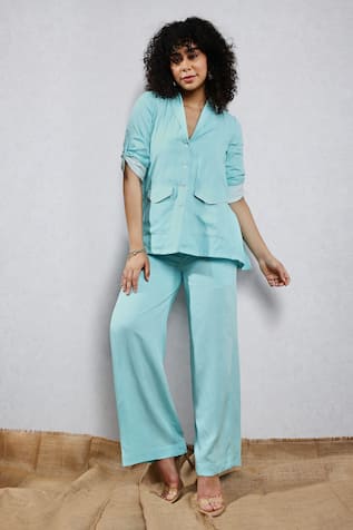 Leela By A Solid Blazer & Pant Set 