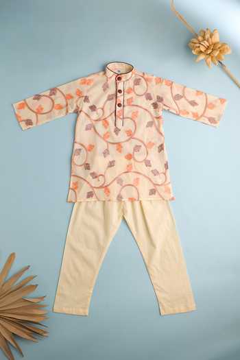Cute Couture Leaf Vine Thread Embroidered Kurta & Pant Set 