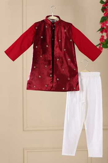 Cute Couture Velvet Sequin Embroidered Jacket Kurta Set 