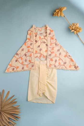 Cute Couture Embroidered Jacket Draped Skirt Set 