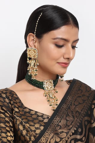 Kundan & Beads Choker Necklace Set 