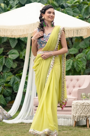 SUMMER BY PRIYANKA GUPTA Gypsy Chiffon Mirror Embroidered Saree With Blouse