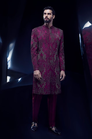 Rohit Gandhi + Rahul Khanna Metallic Embroidered Sherwani Set 