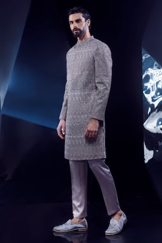 Rohit Gandhi + Rahul Khanna Geometric Embroidered Sherwani Set 