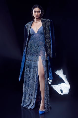 Rohit Gandhi + Rahul Khanna Helix Metallic Embroidered Gown With Jacket 