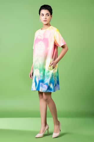 Siddhartha Bansal Evening Dew Bloom Print & Embroidered Shift Dress 