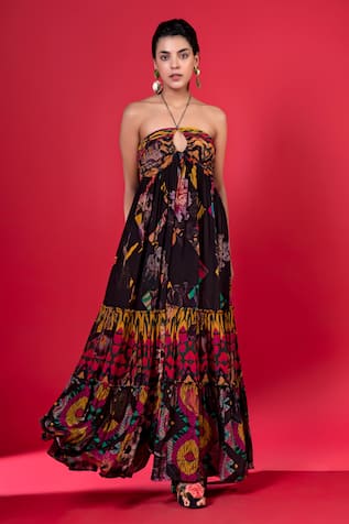 Siddhartha Bansal Floral Print Halter Neck Dress 