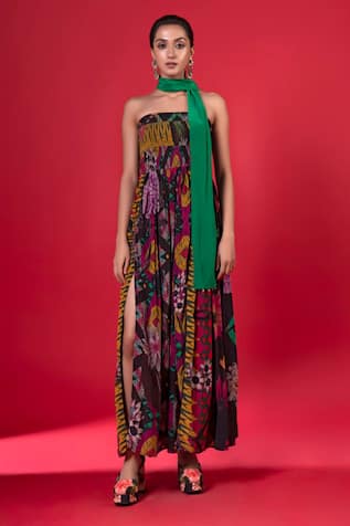 Siddhartha Bansal Floral Print Strapless Dress 