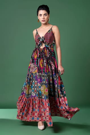 Siddhartha Bansal Floral Vine Print Tiered Dress 