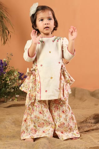 CUTE COUTURE Floral Print Panelled Kurta & Sharara Set 