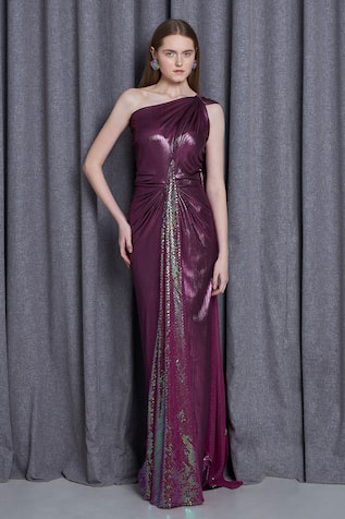 Cham Cham Halo Sequin Embellished Draped Gown 