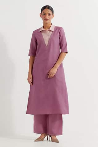 TIC Contrast Collared Kurta With Pant 