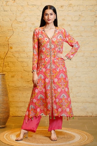 Sajeda A Lehry Samara Lotus Hand Embroidered Kurta With Pant 