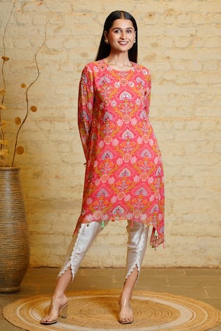 Sajeda A Lehry Seher Lotus Sequin Embroidered Kurta With Dhoti Pant 