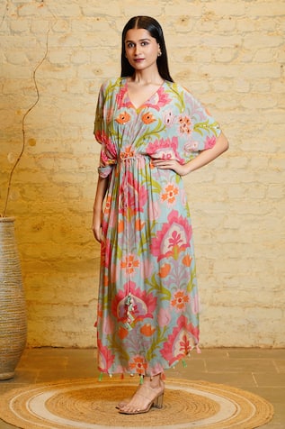 Sajeda A Lehry Sophie Lotus Sequin Embroidered Kaftan 