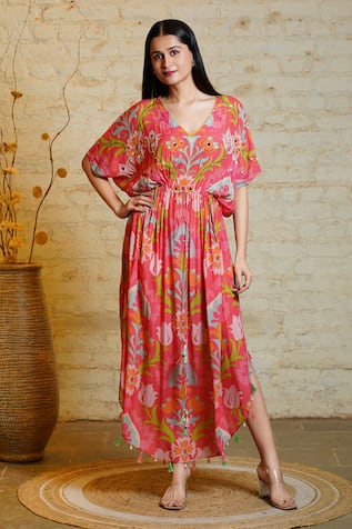 Sajeda A Lehry Sophie Lotus Hand Embroidered Kaftan 