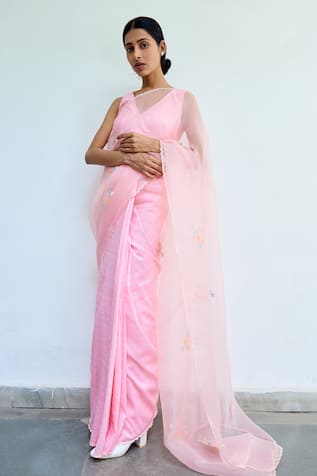 Ayaka Silk organza Floral Embroidered Saree 