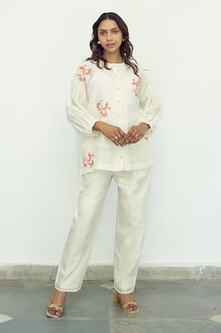 Ayaka Floral Hand Embroidered Sheer Top 