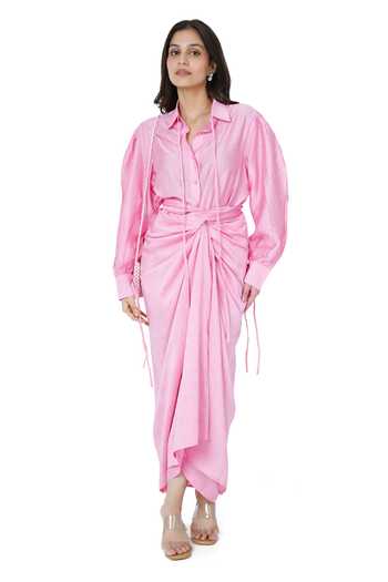 Komal Shah Solid Shirt With Draped Skirt 