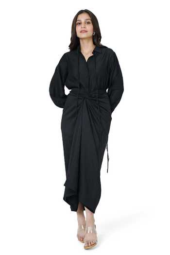 Komal Shah Solid Chanderi Shirt With Draped Skirt 