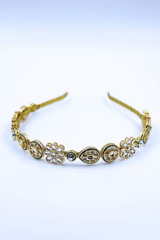 Embellished Geometric Carved Brooch Hairband 