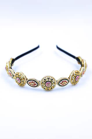Carved Floral Brooch Embellished Hairband 