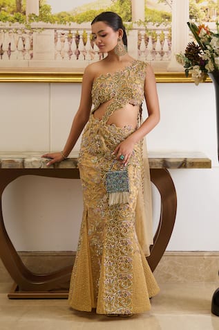 Moledro Zyra Ambrosia Embroidered One Shoulder Saree Gown 