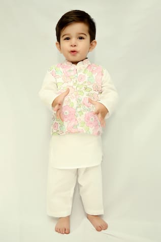 Kalp Finn Floral Blossom Print Bundi Kurta Set 