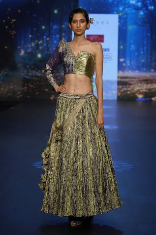 Etasha by Asha Jain Textured Metallic Tissue Lehenga Set 