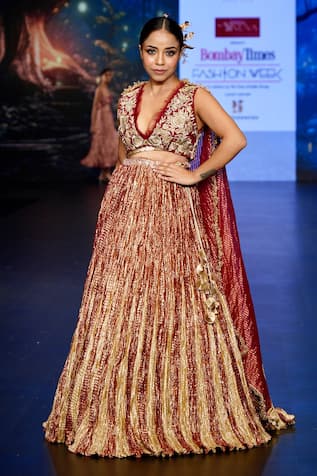 Etasha by Asha Jain Textured Metallic Lehenga Set 