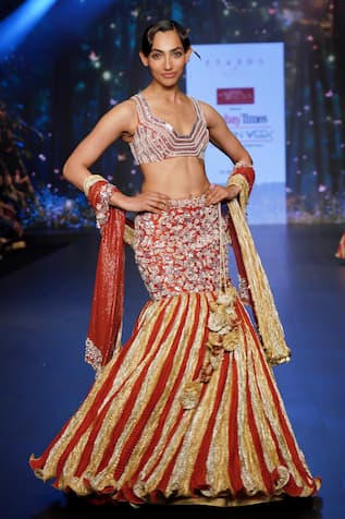 Etasha By Asha Jain Pearl Embellished Mermaid Tail Lehenga Set 