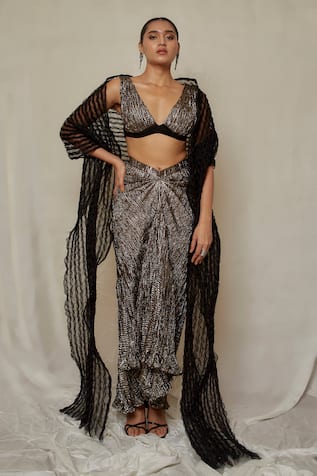 Etasha by Asha Jain Metallic Bustier Skirt Set 