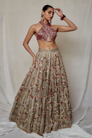 Etasha by Asha Jain 3D Floral Embellished Lehenga With Blouse 