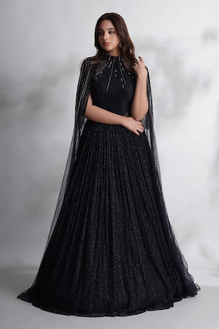 Chaashni by Maansi and Ketan Cutdana Embellished Cape With Cut-Out Gown 