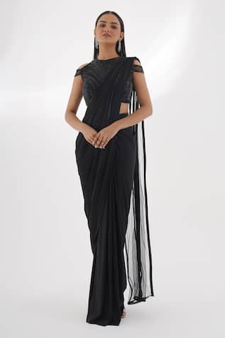 Chaashni by Maansi and Ketan Cutdana Embellished Pre-Draped Saree With Blouse 