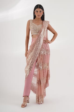 Chaashni by Maansi and Ketan Sequin Embellished Pant Saree With Blouse 