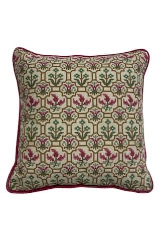 Floral Cross Stitch Embroidered Cushion Cover 