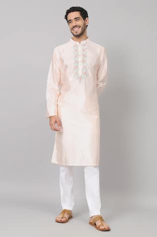 Hilo Design Oxlip Floral Placket Embroidered Kurta 