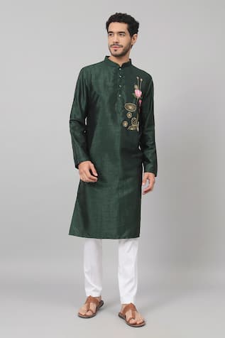 Hilo Design Varen Fern Placement Embroidered Kurta 