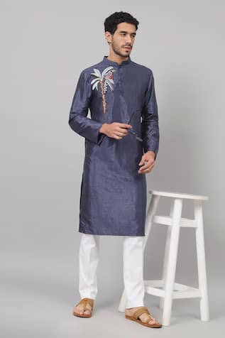 Toucan Embroidered Kurta Set For Kids