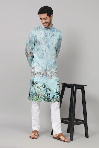 Hilo Design Sepia Palm Trees Print Kurta With Pant 