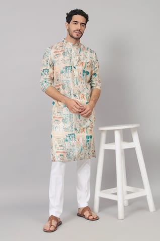 Hilo Design Tribal Forest Print Kurta With Pant 