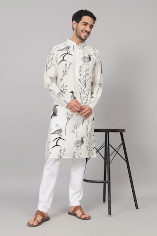 Hilo Design Feathered Birds Print Kurta With Pant 