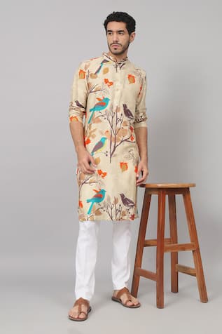 Hilo Design Serene Bird Print Kurta With Pant 