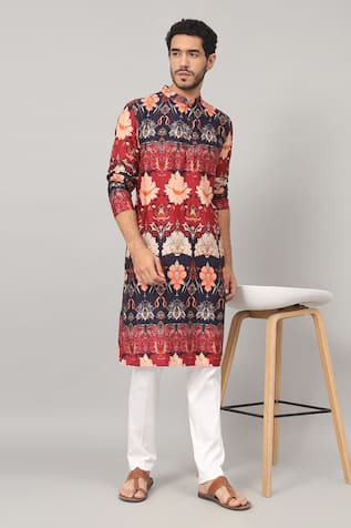 Hilo Design Color Block Blossom Print Kurta With Pant 