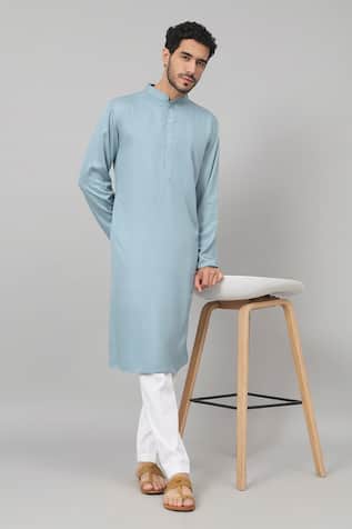 Plain Blue Kurta Set With Pant For Kids
