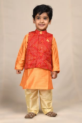 APRICOTKIDS Bandhani Print Nehru Jacket With Kurta Set 